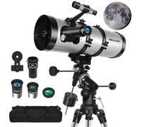 MEEZAA Telescopio Astronómico Adultos, 150EQ Newtoniano Reflector Telescopio Profesional Portátil Principiantes con Montura Ecuatorial, Trípode, Adaptador Teléfono, Filtro Lunar y Bolsa de Transporte