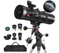 MEEZAA - Telescopio reflector newtoniano de 150 EQ para adultos, astronomía, principiantes, telescopios profesionales ecuatoriales manuales con 2 lentes Barlow, adaptador de teléfono, trípode, filtro