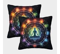 MEFESE Chakra Fundas Cojines Antialérgicas 2 Piezas Espíritu Zen Funda De Almohada Poliéster Cuadradas Cubiertas para Cojines De Sala De Estar 45x45cm