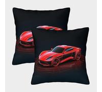 MEFESE Coche de Carreras Fundas Cojines Antialérgicas Juego De 2 Coche de Carreras Rojo Funda De Almohada Funda De Cojín 3D con Un Detalle Romántico para La Persona Que Amas 40x40cm