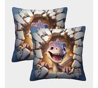 MEFESE Cute Dinosaur Fundas Cojines Antialérgicas 2 Piezas Niño Regalo Funda De Almohada Diseño 3D Funda De Cojín para Sofá 40x40cm