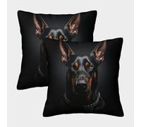 MEFESE Doberman Fundas Cojines Antialérgicas 2 Piezas Doberman Negro Funda De Almohada Diseño 3D Mejor Amigo 50x50cm