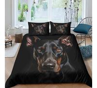 MEFESE Doberman Juego De Sábanas Y Fundas Nórdicas Impresas En 3D Microfibra Suave Doberman Negro Fundas De Almohada Cremallera Adecuado para Niños Adolescentes Y Adultos 3 Piezas Doble（200x200cm）
