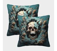 MEFESE Esqueleto Fundas Cojines Decorativa Juego De 2 Calavera Blanca Funda De Almohada Funda De Cojín 3D Mejor Amigo 45x45cm