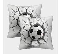 MEFESE Fútbol Fundas Cojines Decorativa Juego De 2 Patrón de Fútbol 3D Funda De Almohada Poliéster Cuadradas Fundas De Cojín Decorativas 45x45cm