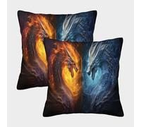 MEFESE Hielo Fuego Dragón Patrón Fundas Cojines Antialérgicas 2 Piezas Funda De Almohada Poliéster Cuadradas El Rincón Mascota 40x40cm