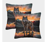 MEFESE Lobo Fundas Cojines Decorativa 2 Piezas Animal Salvaje Lobo Funda De Almohada Poliéster Cuadradas El Rincón Mascota 45x45cm