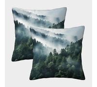 MEFESE Montañas Humeantes Fundas Cojines Decorativa Juego De 2 Bosque brumoso Funda De Almohada Poliéster Cuadradas Funda De Cojín para Sofá 45x45cm