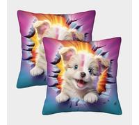 MEFESE Perro de Dibujos Animados Fundas Cojines Decorativa Juego De 2 Patrones de Cachorros Funda De Almohada Funda De Cojín 3D con Cubiertas para Cojines De Sala De Estar 40x40cm