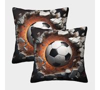 MEFESE Portería de fútbol Fundas Cojines Decorativa Juego De 2 Balón de fútbol Funda De Almohada Poliéster Cuadradas Cubiertas para Cojines De Sala De Estar 45x45cm