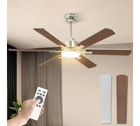 Mefine Grande 132cm Ventilador de Techo con Luz LED, Silencioso Regulable Lampara Ventilador Techo con Mando y Reversible DC Motor para Dormitorio Salón (Color Madera & Plata-Instalación con Varilla)