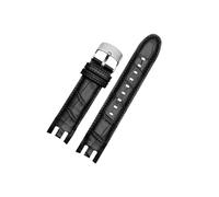 Mefloar Compatible con Swatch Yrs403 412 402G, correa de reloj curvada cóncava-convexa de piel de vaca de 21mm for hombre y herramienta gratuita(A Black pin buckle)