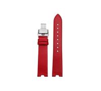 Mefloar Compatible con Versace SCI080016 SCI070016 Correa de piel fina con muesca en forma de V para mujer de 18mm(A Red-Silver)