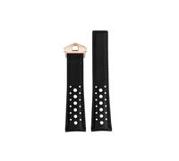 Mefloar Correa de reloj de piel de cocodrilo, suave y transpirable, 22mm, Compatible con TAG HEUER MONACO CARRERA, pulsera con hebilla plegable(Black-Rose gold)