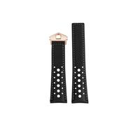 Mefloar Correa de reloj de piel de cocodrilo, suave y transpirable, 22mm, Compatible con TAG HEUER MONACO CARRERA, pulsera con hebilla plegable(Black grey-Rose gold)