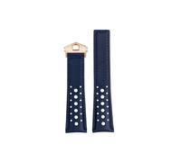 Mefloar Correa de reloj de piel de cocodrilo, suave y transpirable, 22mm, Compatible con TAG HEUER MONACO CARRERA, pulsera con hebilla plegable(Blue-Rose gold)