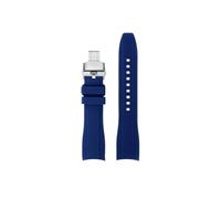 Mefloar Correa de reloj de silicona con extremo curvado de 22mm, Compatible con Mido New Multifort TV M049.526, pulsera con hebilla plegable for hombre(Blue silver Folding)