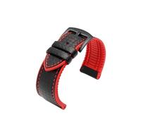 Mefloar Correa de reloj deportiva de cuero y fibra de carbono for hombre, resistente al agua, 20mm 22mm 23mm 24mm Compatible con Citizen/Omega/Breitling(Black red black A,23mm)