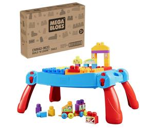 Mega BLOKS First Builders Mesa Build 'n Learn, Bloques, Azul | Mesa de actividades portátil, 30 piezas, almacenamiento integrado, +1 año, fácil de montar, CNM42