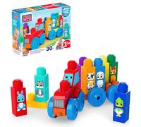 Mega BLOKS First Builders Tractor de Animales 30 Bloques bebé | 30 piezas, base con ruedas, aprende animales y colores, rojo y azul, +1 año, fácil de construir, JKG33