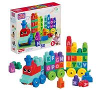 Mega BLOKS First Builders Tren ABC de Aprendizaje | 60 piezas con bloques ABC y bases con ruedas, para preescolar 1+ años, fácil de montar, DXH35