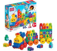 Mega BLOKS First Builders Tren Musical ABC, 50 Bloques | Bloques ABC, música y sonidos, bases con ruedas, de 1 año en adelante, fácil de construir, FWW22
