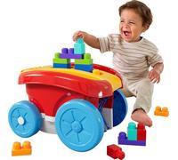 MEGA BLOKS First Builders Vagón recogebloques Juguete infantil de construcción con bloques, incluye 20 piezas y almacenamiento integrado, el juguete recoge los bloques, rojo, a partir de 1 año, JFR30