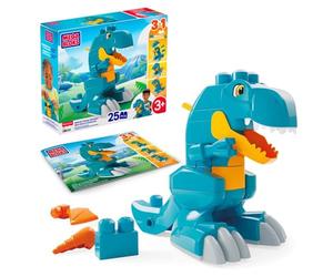 Mega BLOKS Fisher-Price Dinosaurio T-Rex construye y muerde 3 en 1 | 25 piezas, ruedas giratorias, reconstrucción en pterodáctilo y dragón, preescolar, +3 años, JMK85