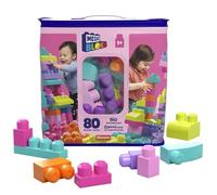 Mega Bloks Juego de construcciones 80 Piezas con Bolsa ecológica Rosa, Juguete bebé +1 año (Mattel DCH62)
