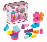 Mega Bloks Juego de construcciones 80 Piezas con Bolsa ecológica Rosa, Juguete bebé +1 año (Mattel DCH62)