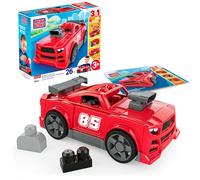 Mega BLOKS Juego de vehículo con Bloques para niños pequeños, Coche de Carreras 3 en 1, Apila y Juega, 26 Piezas y Ruedas funcionales, camioneta y Coche clásico Tipo “Hot Rod”, Rojo, JKG35