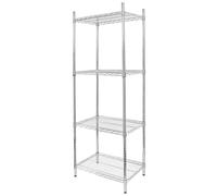 Mega-M Estantería de alambre cromado de 4 estantes 60 × 45 × 180 cm de acero cromado estantes y pies ajustables fácil de instalar para cocina y almacenamiento