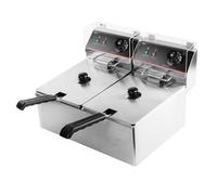 Mega-M Freidora Eléctrica de Doble Cámara 2 x 8L 2 x 3,3 kW, Ajustable con tapa, 55 x 43 x 35 cm, Acero Inoxidable 230 V (2 compartimentos / 2 x 8 L)