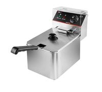 Mega-M Freidora eléctrica de una cámara 4L 2KW, ajustable con tapa, 22 x 40 x 30 cm, acero inoxidable 230 V