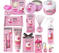 Mega pack 10 unidades para regalar TFC SET regalo Dia de la madre, Fresa y nata The Fruit Company cosmetica para regalar Aceite labial, crema corporal y manos, ambientadores en flor