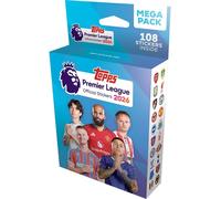 Topps Pegatinas Premier League 2026 – Mega paquete, contiene 18 paquetes (108 calcomanías)