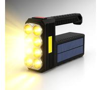 Mega Power - Linterna solar de mano de 8 LED, linterna portátil recargable superbrillante, potente equipo de trabajo, luz brillante para camping, hogar, trabajo, lámpara de emergencia, foco interior o