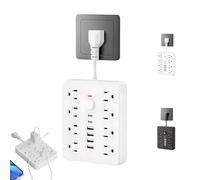 MegaCharge 14-in-1 Wall Socket - Fast, Compact & Surge-Protected, with 4 USB Ports(2 Type- C), Flat Plug Extension Cord with Multiple Outlets, for Home Office Travel (White,3M)