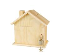 MegaCrea DIY Hucha de Madera Diseño casa con candado (15 x 8 x 14,5 cm