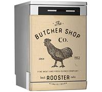 MEGADECOR DECORATE YOUR HOME Vinilo Decorativo para Lavavajillas, Medidas Estandar 67 cm x 76 cm, Carnicería Emblema Vintage Gallo Productos Cárnicos