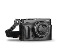 MegaGear Estuche Ever Ready, Media Funda, Estuche de Base, Funda de Pronto Uso de Cuero auténtico, con Correa Compatible con Fujifilm X Series X-E4 (Negro)