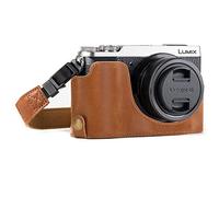 MegaGear Ever Ready - Media Funda de Piel para cámara Panasonic Lumix DMC-GX85, GX80, Color marrón Claro