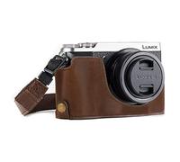MegaGear Ever Ready - Media Funda de Piel para cámara Panasonic Lumix DMC-GX85, GX80, Color marrón Oscuro