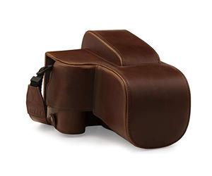 MegaGear Funda de ecopiel Compatible con Nikon Coolpix P950 - Marrón Oscuro