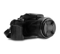 MegaGear Funda de Piel auténtica Compatible con Nikon Coolpix P1100 (Negro)
