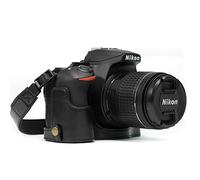 MegaGear MG1170 Ever Ready - Media Funda de Piel y Correa con Acceso a batería para cámara Nikon D5600/D5500, Color Negro