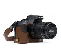 MegaGear MG1171 Ever Ready - Media Funda de Piel y Correa con Acceso a batería para cámara Nikon D5600/D5500, Color marrón Oscuro