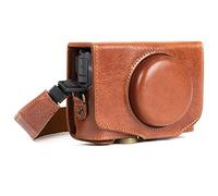 MegaGear MG1177 Canon PowerShot SX740 HS, SX730 HS Ever Ready, Estuche, Funda de Pronto Uso de Cuero auténtico, con Correa, Marron Oscuro