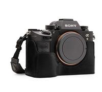 MegaGear - MG1243 Para Sony Alpha A7R III, A9, A7 III Estuche Ever Ready, Media funda, estuche de base, funda de pronto uso de cuero auténtico, con correa - Negro