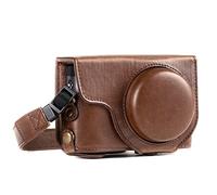 MegaGear MG1259 Panasonic Lumix DC-TZ95, DC-TZ90 Estuche Ever Ready, Funda de cuero, de pronto uso, con correa - Marron Oscuro